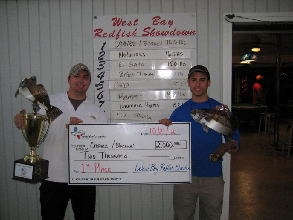 Jason and I fished the West Bay Redfish Showdown over the weekend. Despite the windy conditions we had an incredible day of fishing. We caught upper slot and oversized redfish all day long. We managaed to catch the right two fish and squeak out first place by .1 lbs. Photo of the Week…First Place